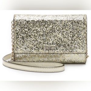 NWOT Kate Spade Glitter Bug detachable gold chain glitter vinyl mini crossbody